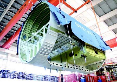 C919裝配現(xiàn)場。